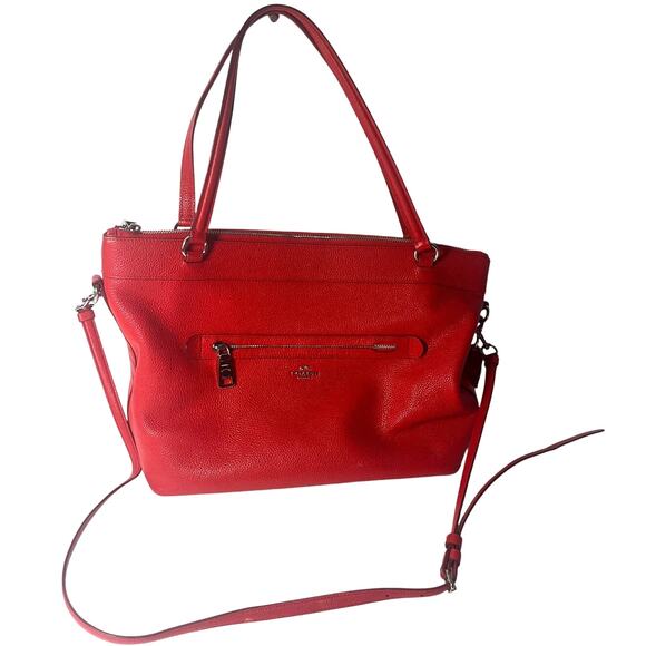Coach Tyler Tote Pebble Leather Bag in Cherry Red (F54687) - Picture 1 of 12